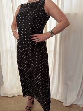 Vintage Silk Sleeveless Black Dress with Gold Polka Dots